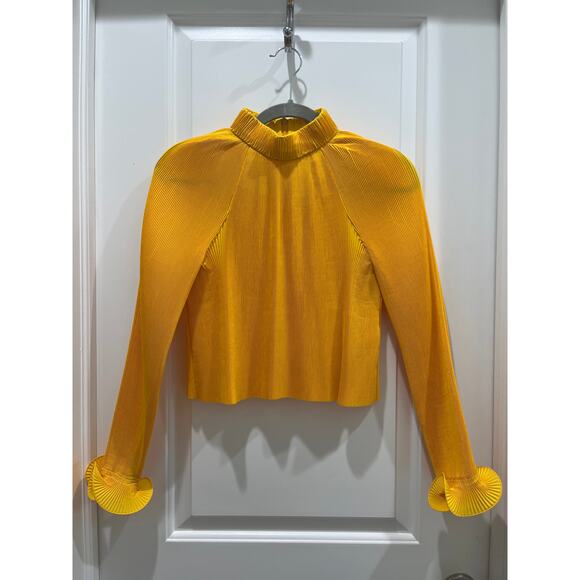 TIBI Pleated Cropped High Neck Top in Sunday Yellow Sz XS - Picture 3 of 10